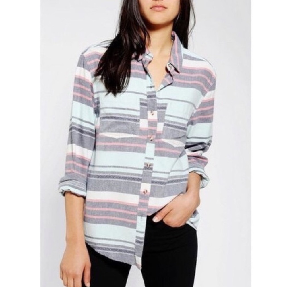 Urban Outfitters BDG Frankie Striped Boyfriend Flannel Button Down Top | Large